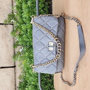 Badgley Mischka Shoulder Bag Diamond Quilted Gray Vegan Crossbody Purse
